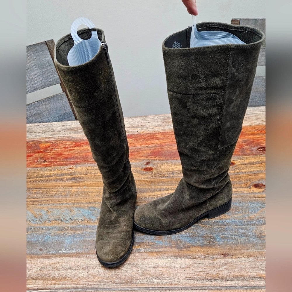 Suede Knee-High Boots - Olive Green